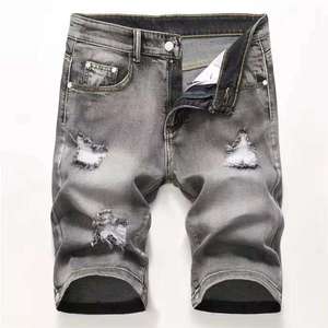 Pantalones Cortos de Mezclilla de Algodón Oscuro Desgastado Estilo Urbano Rectos Personalizados para Hombre, Jeans Vintage de Moda para Hombre, OEM - Product Image 4