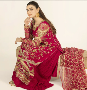 Robe longue de luxe rouge brodée à manches longues, motif floral, taille naturelle, faite à la main pour les occasions formelles - Product Image 4