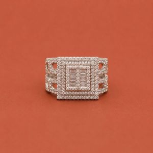 VVS Moissanite Diamond Square <b>Ring</b> 925 <b>Silver</b> Baguette Cluster Center Hip Hop <b>Mens</b> Statement Jewelry - Product Image 1