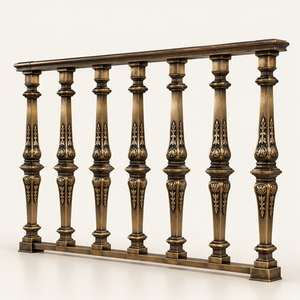 Rampe en bronze vintage avec balustres coniques à motifs floraux, main courante en métal et balustrade décorative - Product Image 2