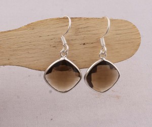 Boucles d'oreilles en quartz fumé en gros, en argent sterling 925, avec pierres précieuses taillées en coussin facetté, fabriquées à la main, cristal brun - Product Image 6
