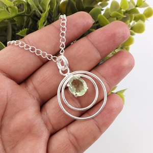 Pendentif en argent sterling 925 avec améthyste verte naturelle, forme ovale, serti de griffes, plaqué argent, pour femme - Product Image 4