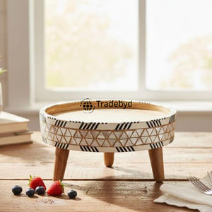 Support à gâteau artisanal en os incrusté, accent de table de dessert design Tradebyd - Product Image 3