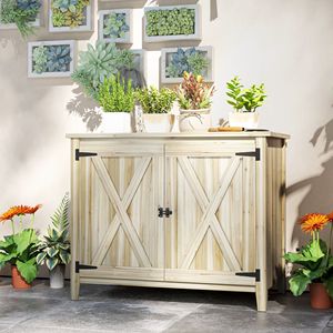 Armadio da Esterno in Legno Naturale Facile da Montare, Casetta da Giardino con Doppia Porta e Ripiani in Resina PVC - Product Image 6