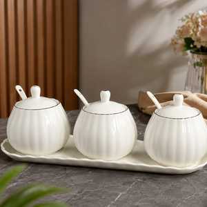 Ceramic Condiment <b>Jar</b> Set with Tray and Spoons Modern Kitchen <b>Spice</b> Container Set Luxury Seasoning Storage <b>Jars</b> for Dining Table - Product Image 2