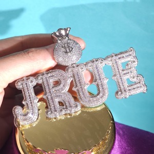 JRUE Moissanite Pendant 925 Silver Rhodium Plated Hip Hop <b>Chain</b> Necklace Men's Letter Charm Everyday Wear - Product Image 4