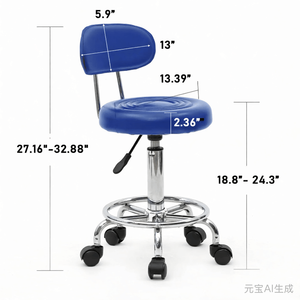 Sgabello da Salone Rotondo Regolabile con Schienale Blu, Comodo Arredo per Salone in Blu - Product Image 3