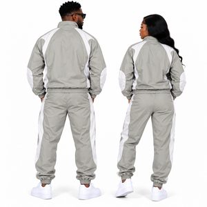 Men <b>women</b> gray white <b>tracksuit</b> set sporty full zip jacket matching pants autumn sportswear breathable polyester outdoor wear - Product Image 3