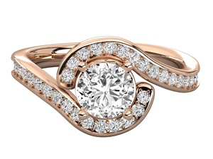 Anillo de Compromiso de Oro Rosa de 18K con Diamante Cultivado en Laboratorio de Corte Redondo y 52 Piedras Laterales para Mujer, Anillo de Boda - Product Image 1