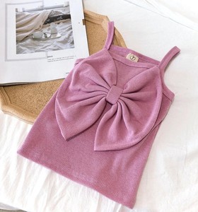 เสื้อกล้ามเด็กผู้หญิงวินเทจลายเรียบแบบผูกโบว์ด้านหน้าสำหรับฤดูใบไม้ร่วง สายเดี่ยวแบบสปาเก็ตตี้  เสื้อครอปแบบเวสต์เด็กผู้หญิง - Product Image 5