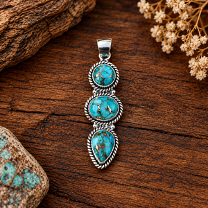 Colgante de Turquesa Azul Cobre, Plata de Ley 925, Hecho a Mano, Estilo Bohemio, Joyería Occidental, Regalo para Mujer - Product Image 4