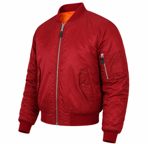 Blouson bomber rouge à manches longues avec fermeture éclair, col montant, en polyester tissé, imperméable, coupe-vent, respirant, léger, effet soie - Product Image 3