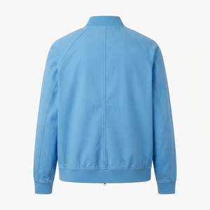 Veste en coton bleu clair pour homme, couleur unie, fermeture éclair, col montant, style décontracté, vêtement d'hiver, logo frontal, doublure polaire - Product Image 3