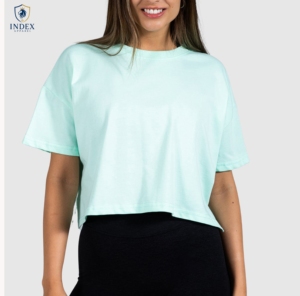 INDEX APPAREL Women's Mint Crop <b>Top</b> Crew Neck Short Sleeve Loose Fit Solid Color Casual Summer T-Shirt - Product Image 1
