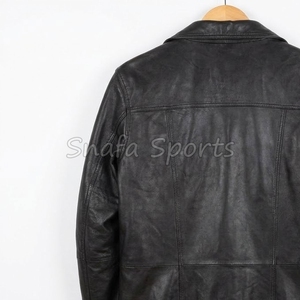 Men's Black Leather Jacket <b>Fur</b> Collar Winter Shearling Coat Genuine Sheepskin Belted Warm Fleece Outerwear Jackets - Product Image 6