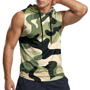 Men's Sleeveless Camo Hoodie Muscle Gym Tank Top Fitness Workout Vest Kangaroo Pocket Custom Wholesale Tank Tops Manufacturer - Product Image 6
