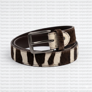 Ceinture vintage en cuir de vachette 100% avec poils, faite à la main, rétro, décontractée, large, avec boucle à ardillon en alliage, imprimée FAZMAX FC-1127 - Product Image 4