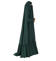 Robe longue maxi vert foncé pour femmes musulmanes avec hijab et niqab intégrés, élégante, style Dubaï, abaya islamique modeste sans couture - Prix de gros