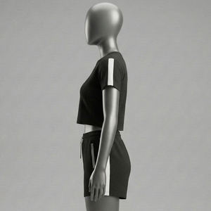 Women's Crop Top & Shorts Set Winter High Street Style 100% Cotton Fleece Eco-Friendly Regular Fit Casual Trendy Daily Wear - Product Image 6