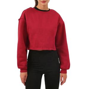 Tops cortos atléticos de manga larga para mujer, sudadera informal de entrenamiento de algodón con logotipo frontal, respetuoso con el medio ambiente y transpirable para el invierno - Product Image 2