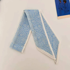 2026 New Arrival Women Geometric Floral Print Skinny Satin Scarf Girl Hair Bandana Neck Scarf Bag Handle <b>Decor</b> for Spring <b>Summer</b> - Product Image 6