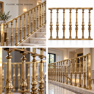 Barandilla de Escalera Clásica en Tono Dorado con Balaustres Acanalados y Detalles Ornamentales Tallados para Interiores de Lujo - Product Image 5