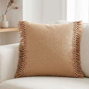 Funda de Cojín Decorativa de Algodón Natural con Ribete Trenzado, Almohada Decorativa Contemporánea para el Hogar - Product Image 2