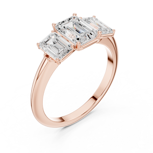 Three Stone <b>Emerald</b> Cut Moissanite Diamond Engagement <b>Ring</b> – Rose Gold Plated Sterling <b>Silver</b> Trio Step Cut <b>Ring</b> for Women - Product Image 4