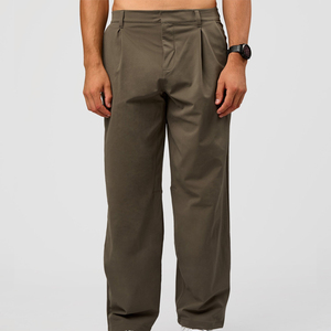 Pantalon décontracté plissé vert olive pour homme, coupe droite, en polyester respirant de poids moyen, style automne, avec braguette boutonnée - Product Image 1