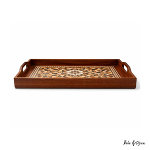 Bandeja de Servir Artesanal de Madera de Acacia con Incrustaciones, Diseño Abstracto, Decorativa para Bodas y Diwali, para Servir Té, Café y Comida - Product Image 3