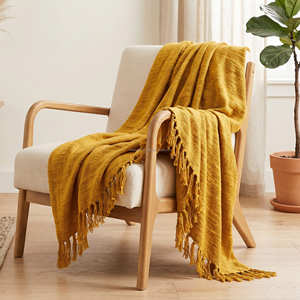 Manta Decorativa de 125x150 cm, Textura de Lino, Tipo Algodón, Diseño a Cuadros, Tejida a Mano, Estilo Rústico - Product Image 4