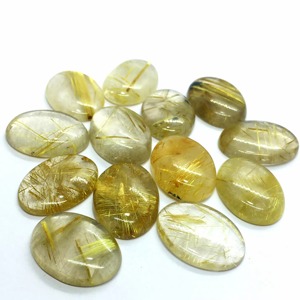 Golden Rutilated Calibrated Oval Shape Plain <b>Quartz</b> Loose Gemstone Cabochon Making Jewelry <b>Ring</b>/Pendant Wholesaler Price Natural - Product Image 2