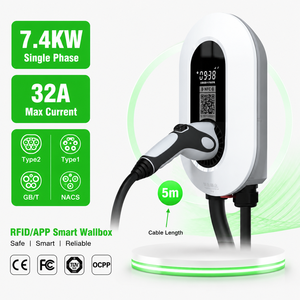 Station de recharge murale pour véhicules électriques 7 kW avec contrôle par application intelligente, OCPP Type 2, pour usage domestique et commercial, chargeur AC pour <span class=keywords><strong>Tesla</strong></span> 7,4 kW Wallbox - Product Image 2