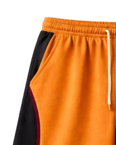Shorts de sport pour hommes, orange et noir, avec empiècements contrastés, en polyester et coton, avec cordon de serrage, taille élastique, pour la gym, l'entraînement, décontractés, été - Product Image 6