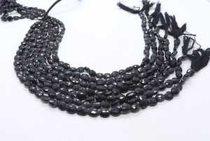 Perles ovales facettées en spinelle noire naturelle AAA 6x8-7x9 MM, perles de pierres précieuses en spinelle noire, 12 pouces, perles ovales en spinelle noire naturelle - Product Image 4