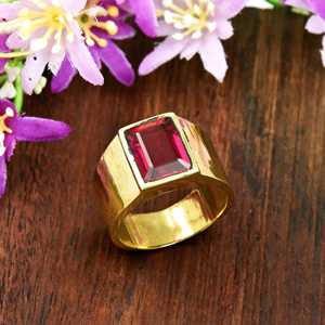 Bague signet pour homme en or vermeil 18 carats avec rubis rouge de forme carrée, en argent sterling 925, bijoux fins, bague de fête, style minimaliste - Product Image 3