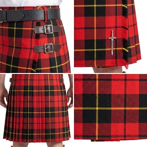 Kilt écossais Wallace pour homme, rouge, noir, jaune, à carreaux, avec ceinture et boucle en cuir - Product Image 5