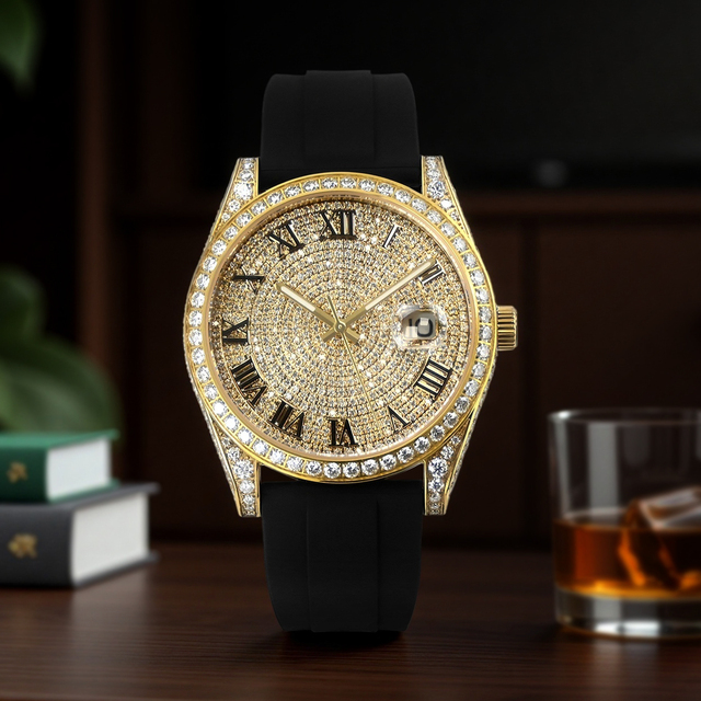 Iced Out Moissanite Mechanical Watch Men Hip Hop Bust Down Bling Wristwatch Luxury Fashion Jewelry Watch