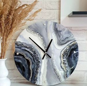 Reloj de Pared Redondo de Resina con Textura de Ágata, Decorativo, con Aspecto de Mármol, Funciona con Batería, para Sala de Estar o Dormitorio - Product Image 1