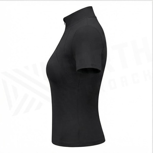 Haut de yoga noir uni à manches courtes et col zippé, en polyester et élasthanne, anti-transpiration, pour femme - Product Image 3