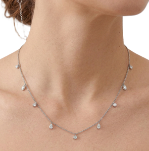 Elegante Collar de Diamantes Cultivados en Laboratorio, Oro Blanco Sólido de 10K/14K, Diseño Minimalista en Capas con Forma de Lágrima, Regalo de Aniversario, Joyería - Product Image 4