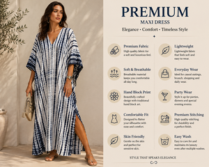 Vestido Maxi Kaftán Azul Marino con Estampado Tie Dye para Mujer, Cuello en V, Holgado, para Playa o Resort, Proveedor de Fábrica, Venta al Por Mayor - Product Image 3