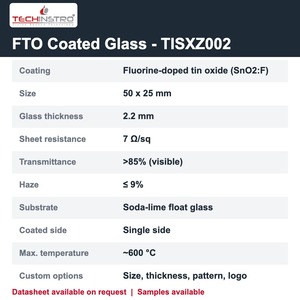 แผ่นกระจกเคลือบ FTO ขนาด 50x25 มม. หนา 2.2 มม. ความต้านทานต่ำ 7 โอห์ม/ตร.ม. กระจกนำไฟฟ้าโปร่งใสสำหรับการวิจัยการแยกน้ำ - Product Image 2