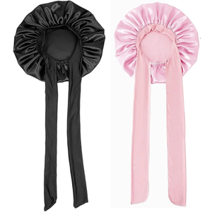 2 bonnets en satin avec bande à nouer, bonnets de nuit pour femmes, bonnets de nuit doux pour le soin des cheveux, bonnets multi-usages - Product Image 1