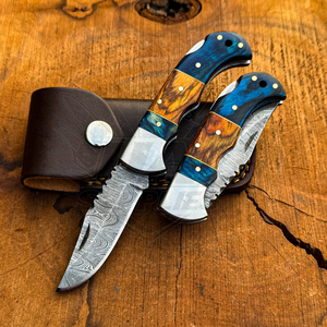 Couteau de poche pliant Damas à verrouillage arrière, manche en bois, pointe clip, qualité industrielle, couteau de chasse EDC pour l'extérieur, fournisseur en gros OEM - Product Image 1