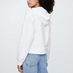 Customized <b>Cropped</b> women's hoodies oversized full <b>zip</b> <b>up</b> hoodies women solid white color comfortable hip hop women's Hoodies - Product Image 2