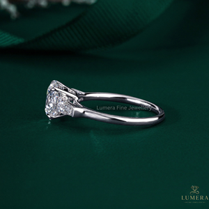 Lab Grown Round Diamond Anniversary <b>Ring</b>, Side Tapered Baguette Three Stone <b>Ring</b>, Solid Gold Band <b>Secure</b> in Four Prong Set <b>Ring</b> - Product Image 6