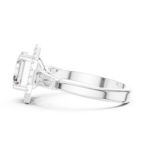 Anillo de oro blanco macizo de 14k con certificado GRA, con diamantes cultivados en laboratorio de corte Asscher y Baguette, anillo de compromiso y boda con halo para mujer - Product Image 2