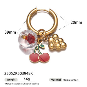 ต่างหูห่วงสแตนเลสชุบทอง 18K รุ่น XH Trendy ประดับจี้ผลไม้เพชรซิร์คอน สำหรับผู้หญิง ของขวัญเครื่องประดับ - Product Image 2