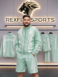 REXFIT SPORTS 2026 Conjunto Deportivo Personalizado para Hombre en Verde Menta, Chaqueta Cortavientos de Poliéster y Pantalones Cortos, Traje de Entrenamiento - Product Image 1